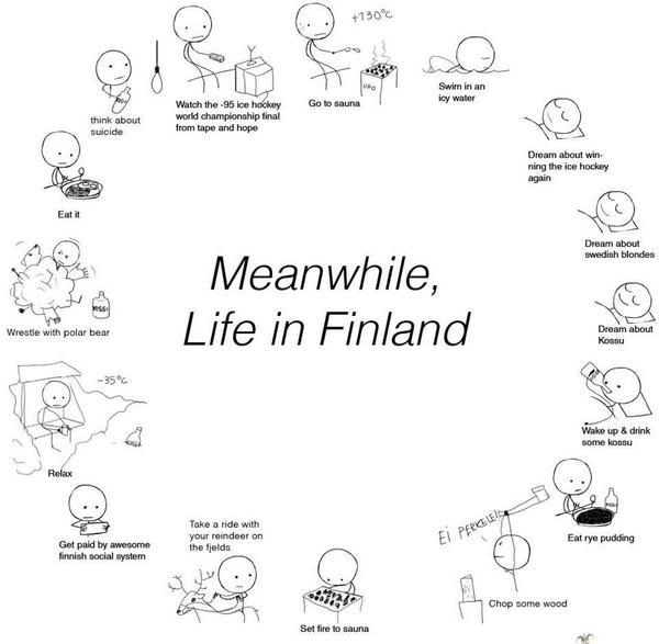 funny infographic cartoon about life in Finland